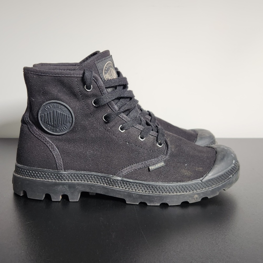 Palladium Boots Mens 10.5 Black Pampa Hi Canvas Combat Lace Up Casual